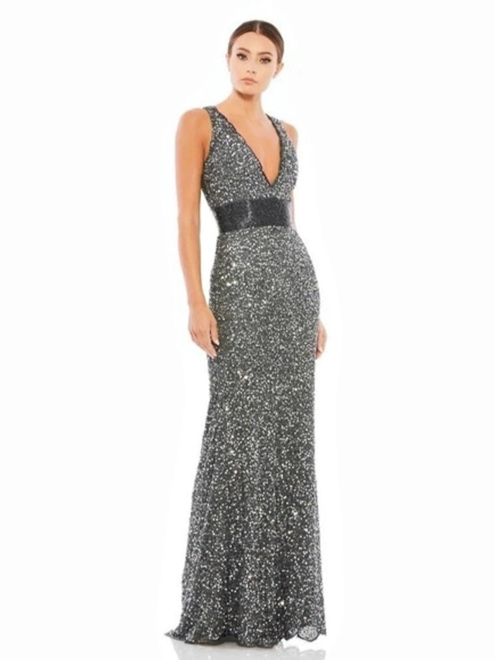 Mac Duggal Scalloped Neckline Sequined Evening Gown - Picture 2 of 2